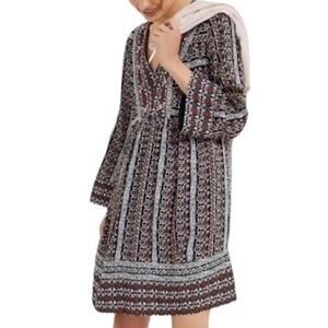 Maeve Anthropologie Babydoll Dress V-neck Bell Sleeve Black Multi Women Size XL